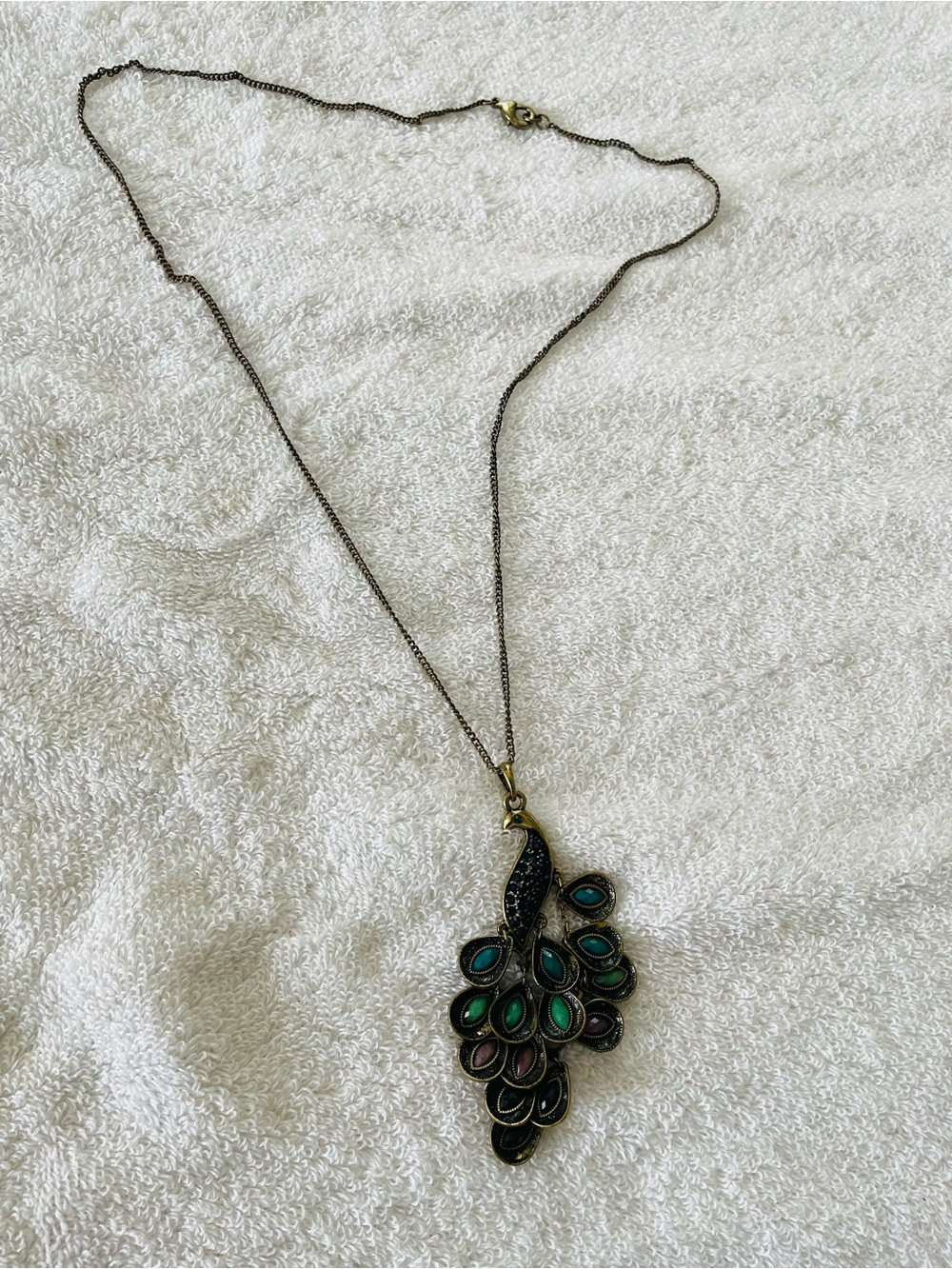 Peacock Pendant Necklace in Teal and Bronze - Women Jewelry